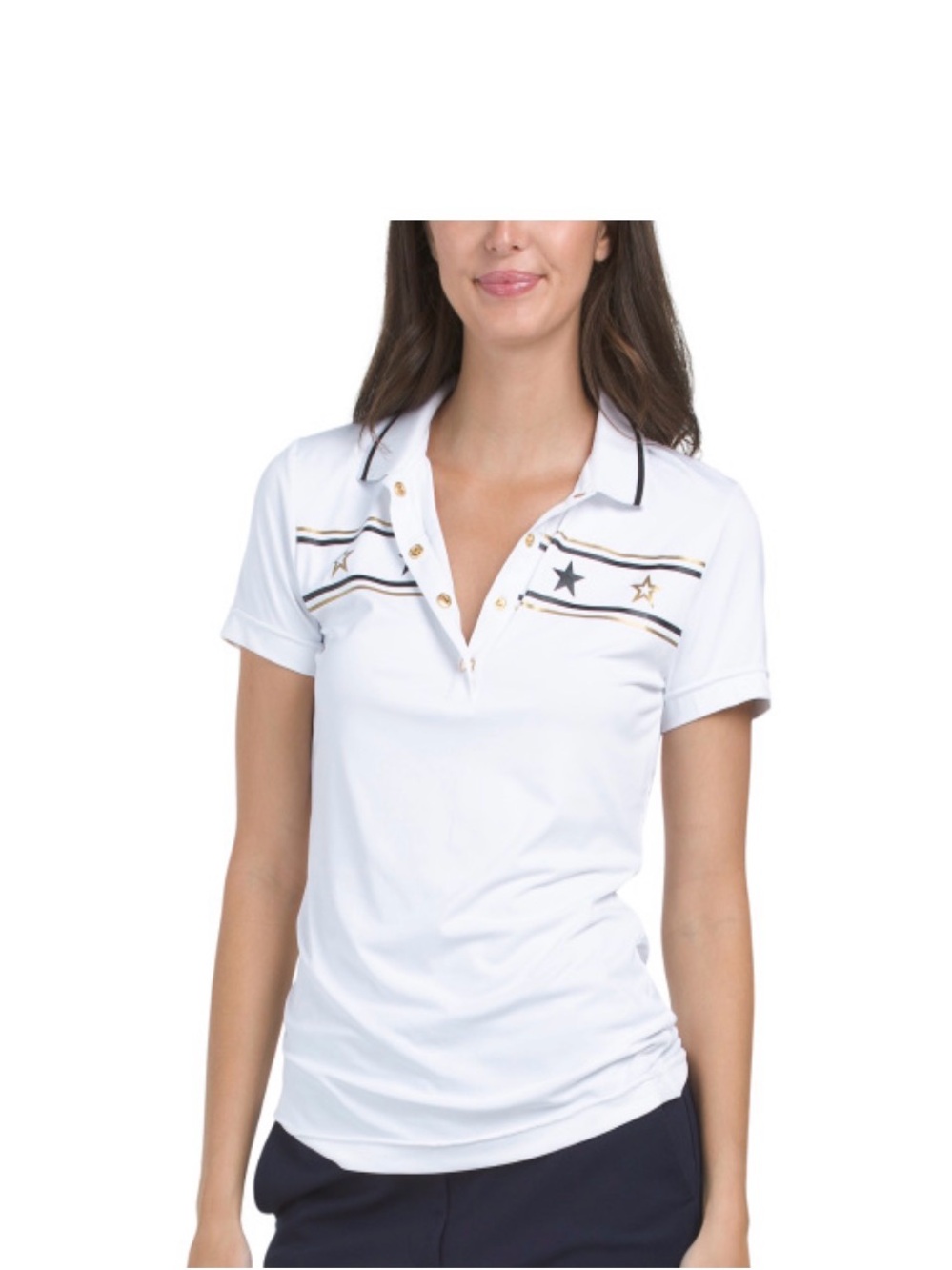 White Short-Sleeve Polo Top with Star and Stripe Accents